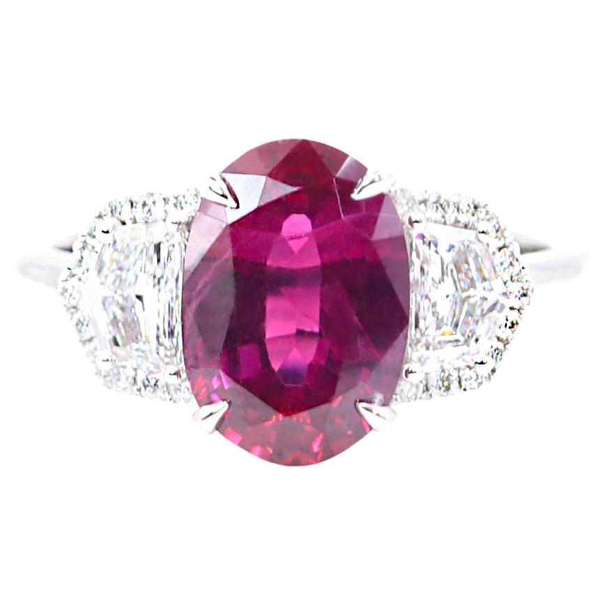 Georgios Collections 18 Karat White Gold Cadillac Diamond Natural Oval Ruby Ring For Sale