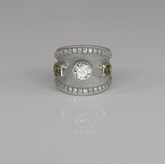 Georgios Collections 18 Karat White Gold Yellow and White Diamond Wide Band Ring