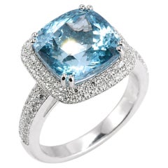 Anello Georgios Collection'S in oro bianco 18 carati con acquamarina taglio cuscino e diamanti
