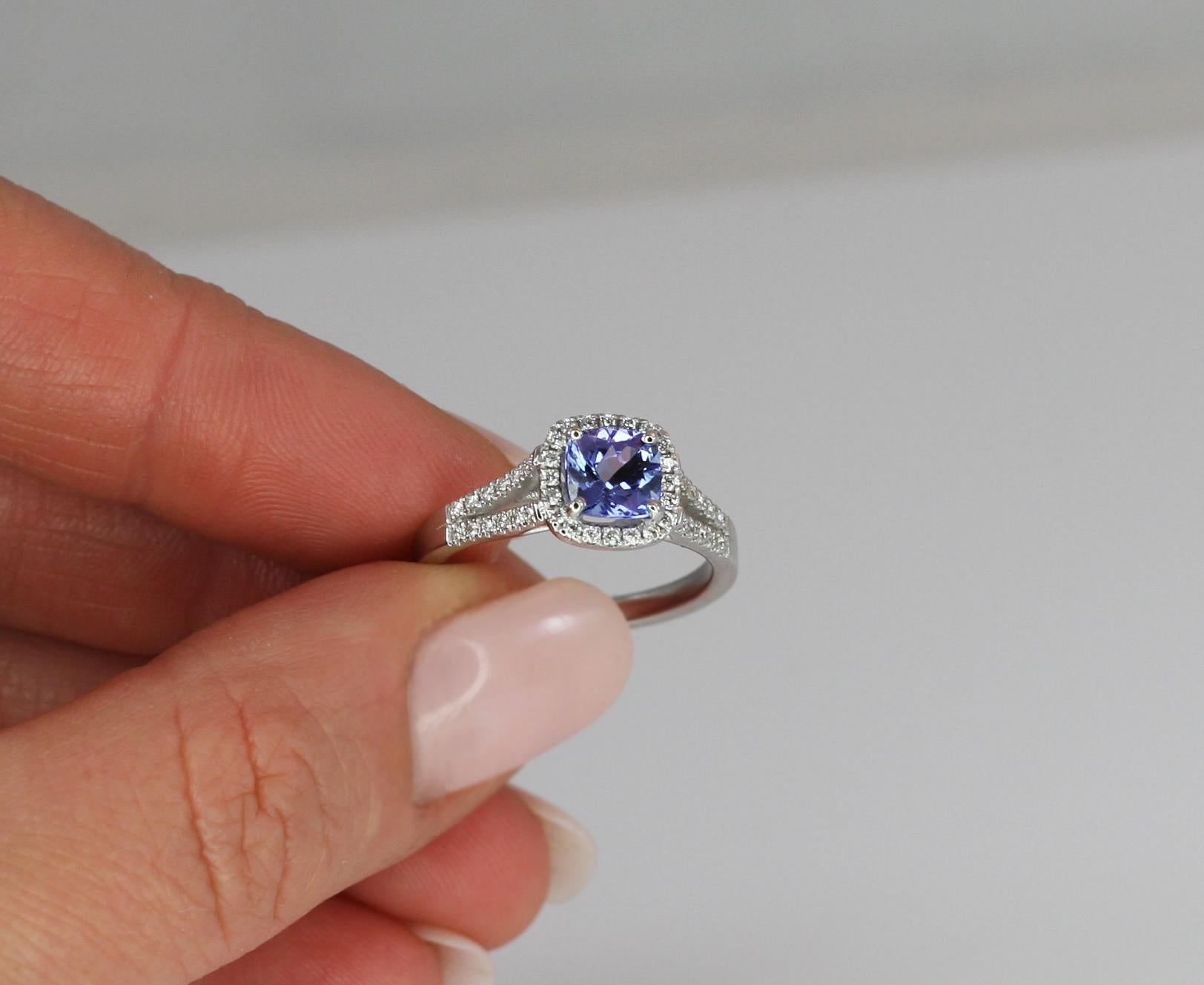 Georgios Collections 18 Karat White Gold Cushion Cut Tanzanite and Diamond Ring For Sale 9