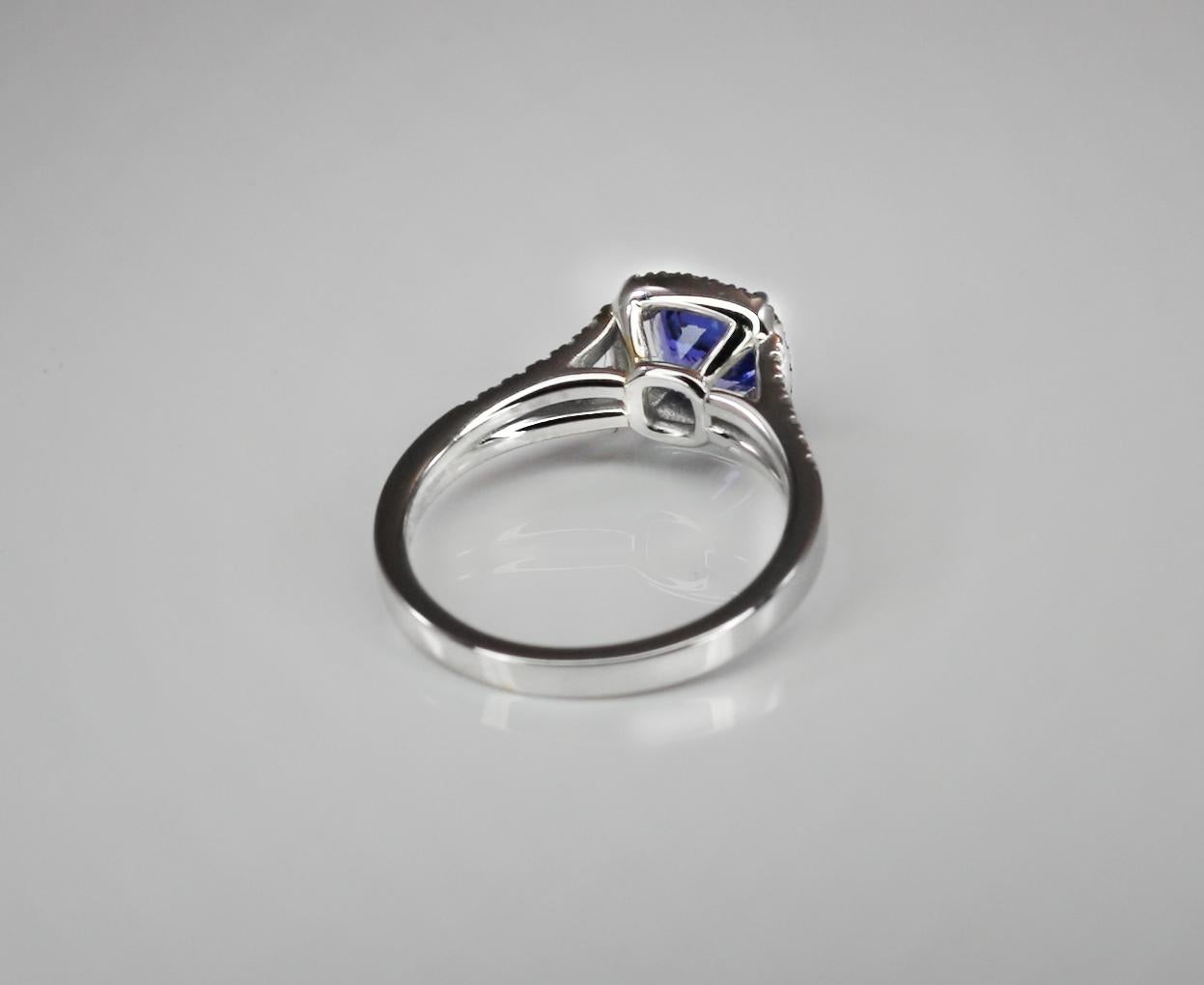 Georgios Collections 18 Karat White Gold Cushion Cut Tanzanite and Diamond Ring In New Condition For Sale In Astoria, NY