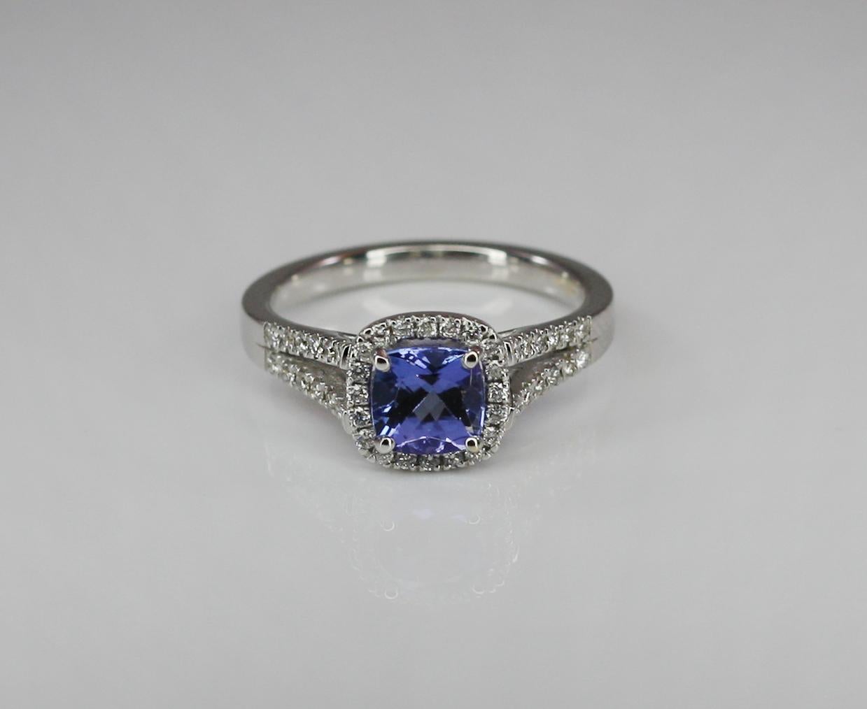 Georgios Collections 18 Karat White Gold Cushion Cut Tanzanite and Diamond Ring For Sale 3