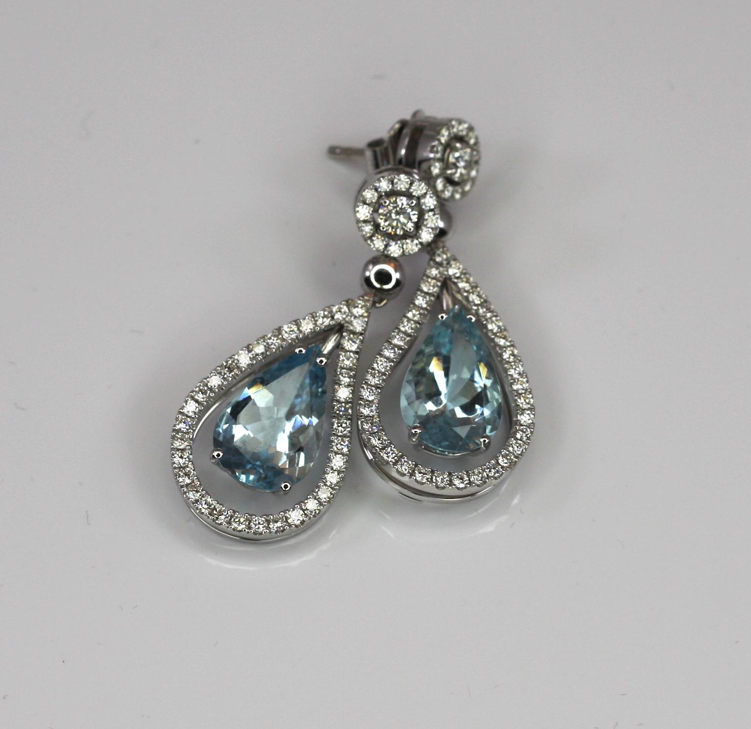 Georgios Collections 18 Karat White Gold Dangle Aquamarine and Diamond Earrings For Sale 4