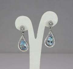 Georgios Collections Pendientes Colgantes de Aguamarina y Diamante en Oro Blanco de 18 Kilates