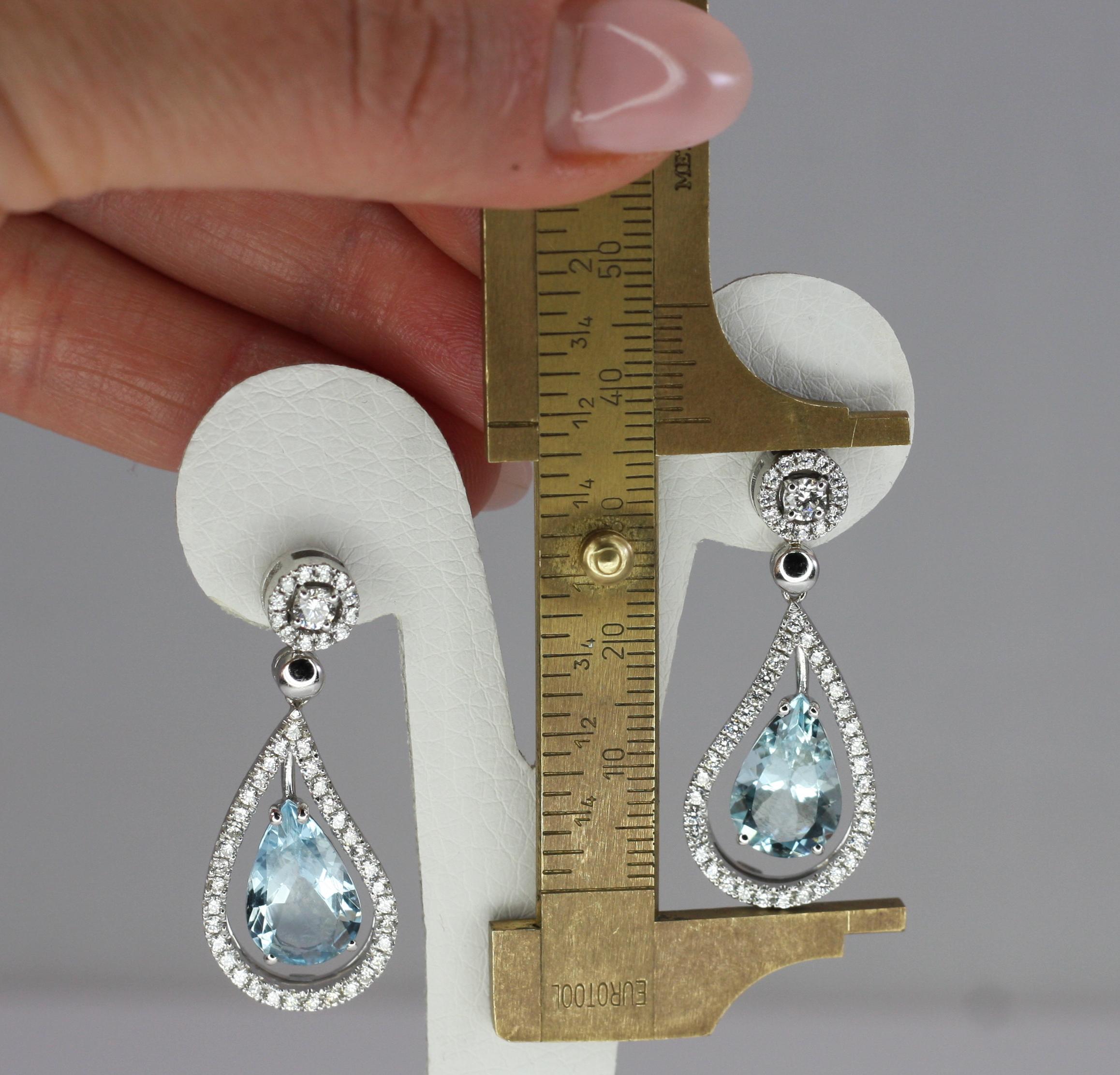 Women's Georgios Collections 18 Karat White Gold Dangle Aquamarine and Diamond Earrings For Sale