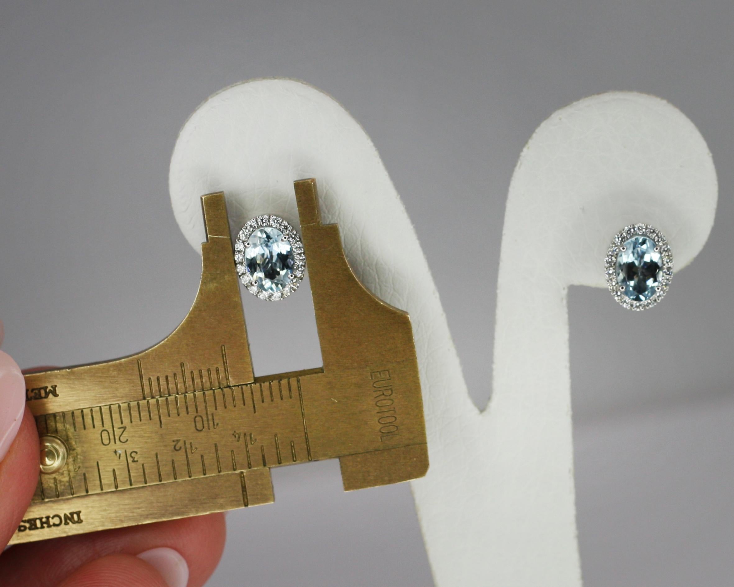 Georgios Collections 18 Karat White Gold Diamond and Aquamarine Stud Earrings For Sale 5