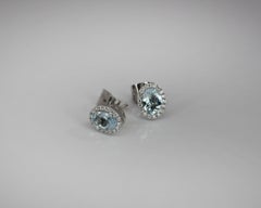 Georgios Collections 18 Karat White Gold Diamond and Aquamarine Stud Earrings