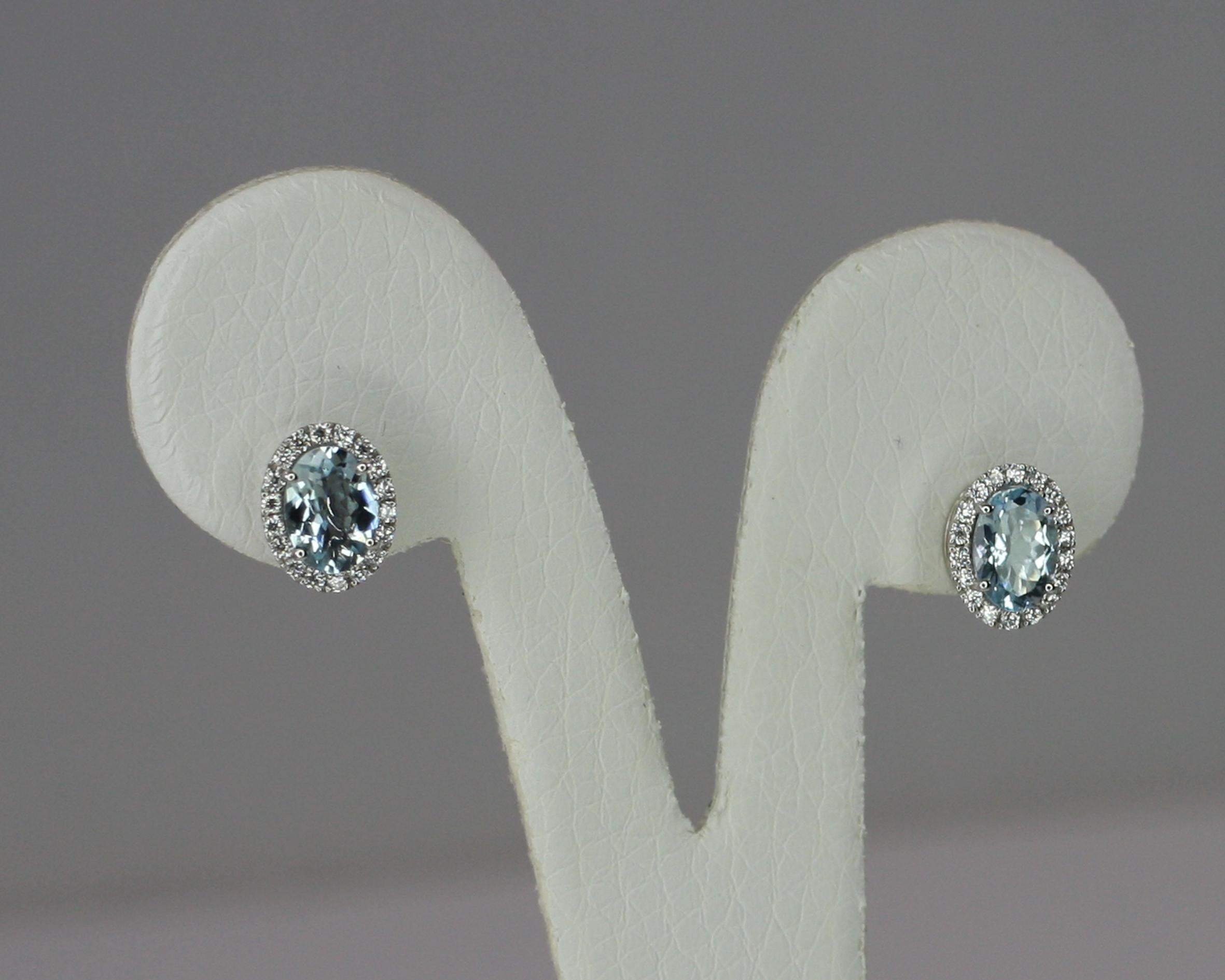 Contemporary Georgios Collections 18 Karat White Gold Diamond and Aquamarine Stud Earrings For Sale