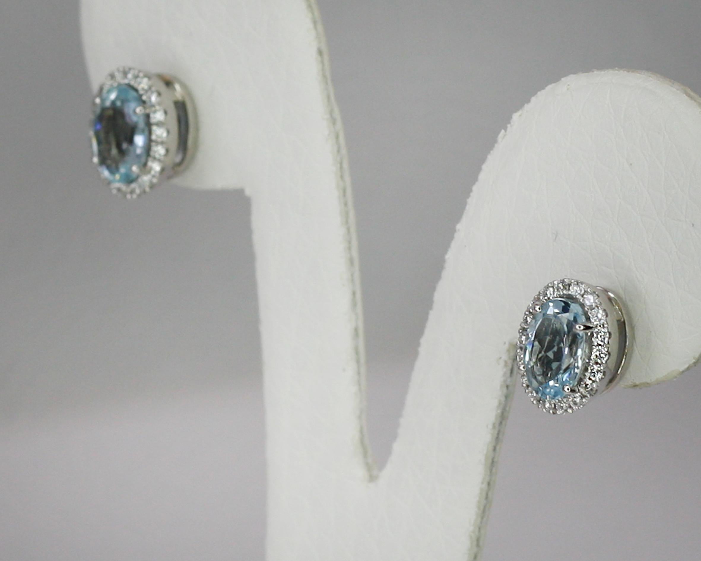 Georgios Collections 18 Karat White Gold Diamond and Aquamarine Stud Earrings In New Condition For Sale In Astoria, NY