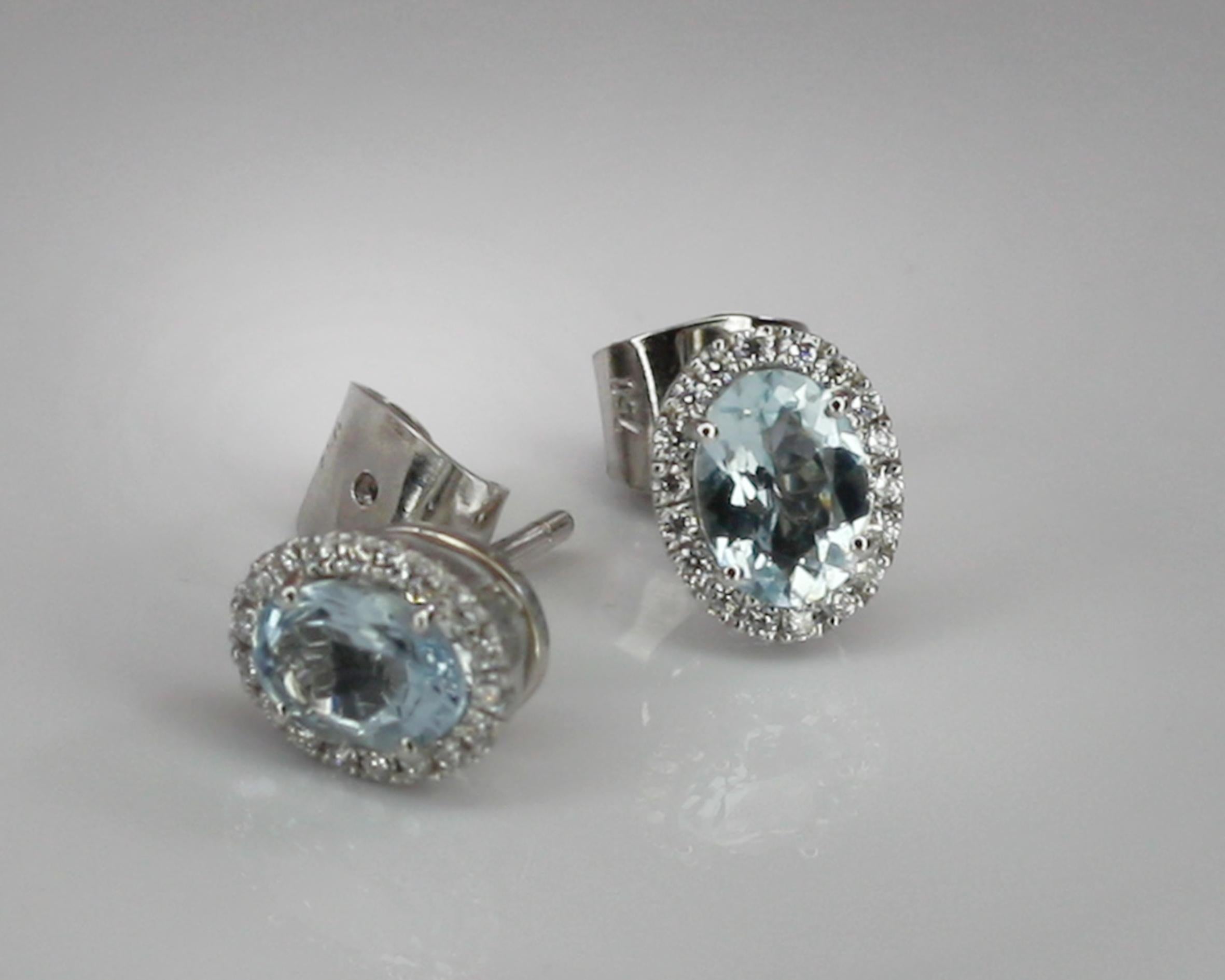 Women's Georgios Collections 18 Karat White Gold Diamond and Aquamarine Stud Earrings For Sale