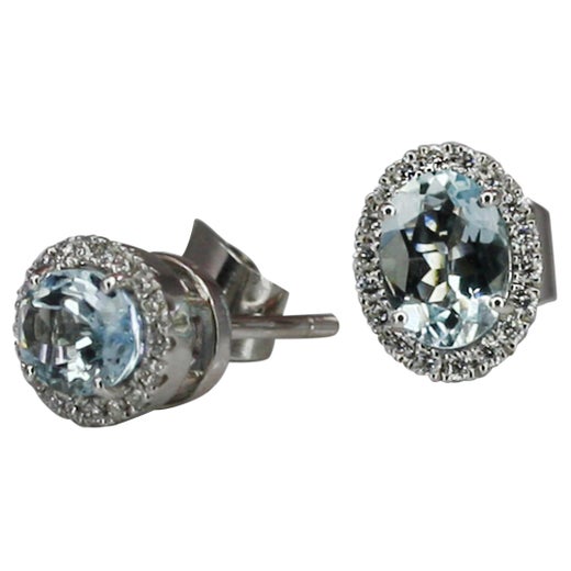 Georgios Collections 18 Karat White Gold Diamond and Aquamarine Stud  Earrings For Sale at 1stDibs