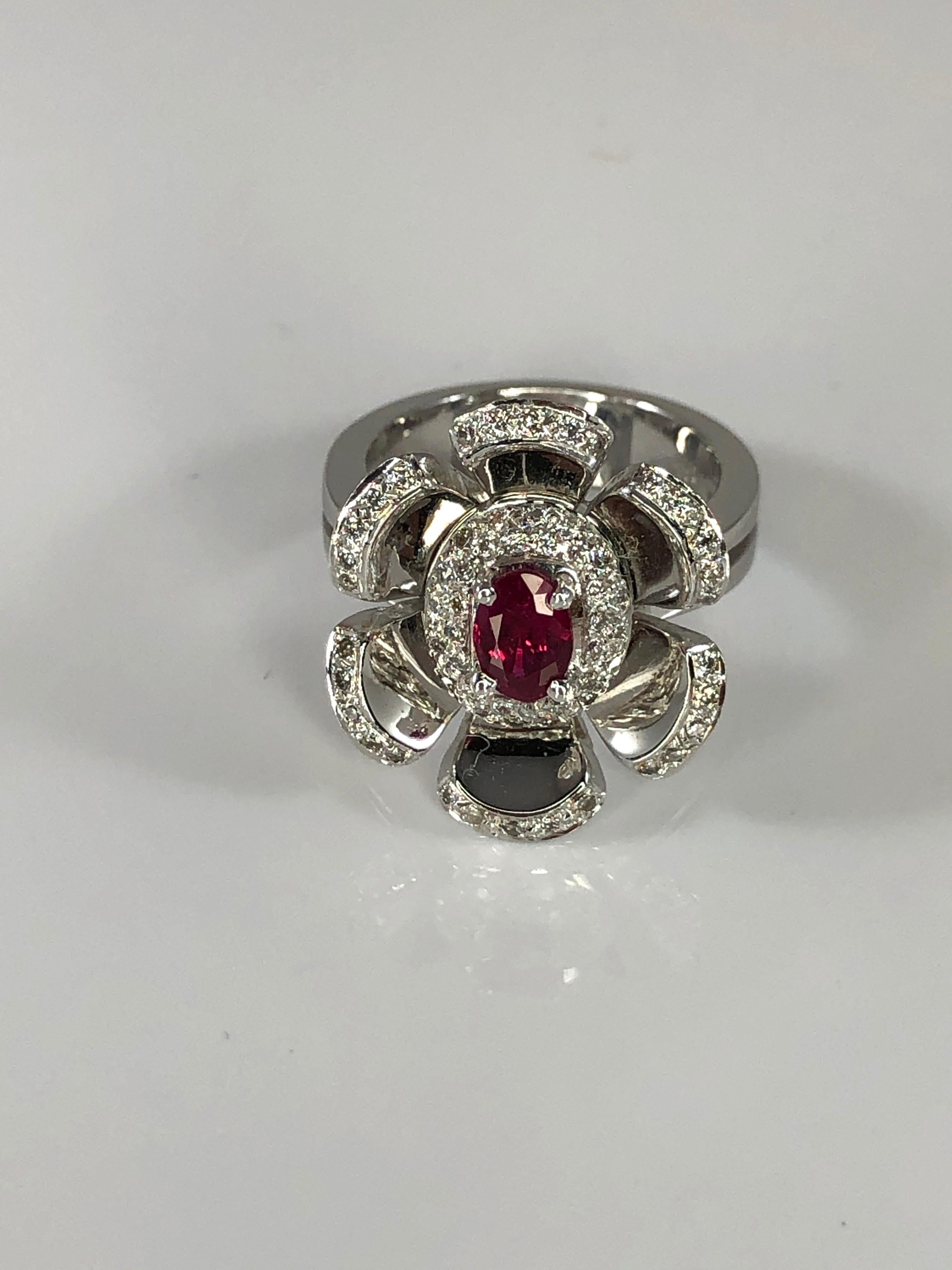 Georgios Collections 18 Karat White Gold Diamond and Ruby Floral Petal Band Ring For Sale 7