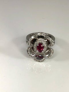 Georgios Collections 18 Karat White Gold Diamond and Ruby Floral Petal Band Ring