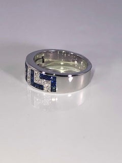 Georgios Collections 18 Karat White Gold Diamond  Sapphire Greek Key Band Ring
