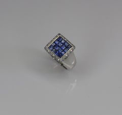 Georgios Collections 18 Karat White Gold Princess Cut Sapphires and Diamond Ring