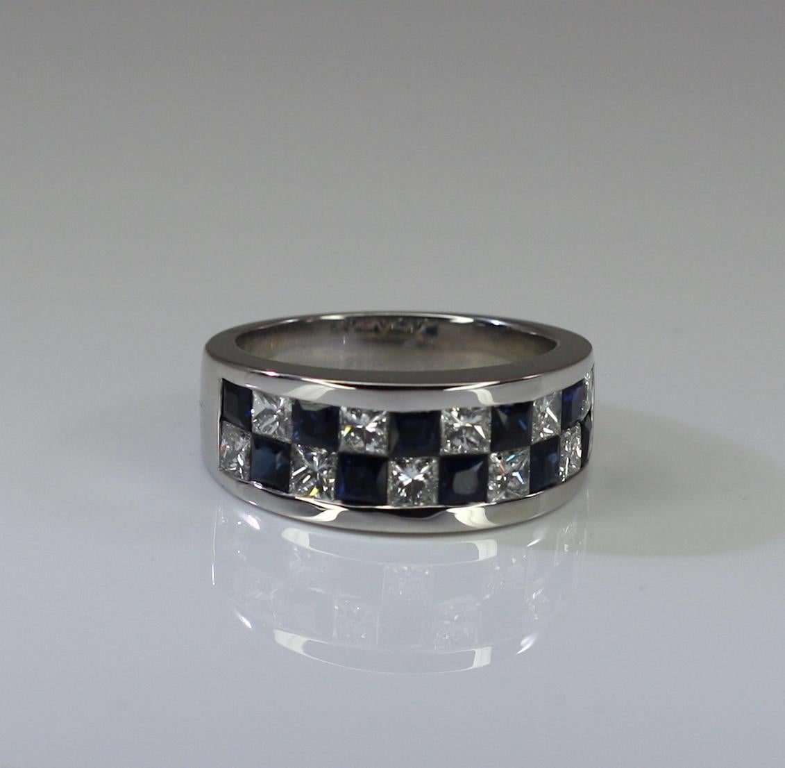 Georgios Collections 18 Karat White Gold Princess Cut Diamond Blue Sapphire Ring For Sale 1