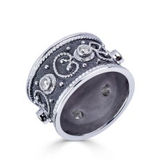 Georgios Collections 18 Karat White Gold Diamond  Black Rhodium Wide Band Ring
