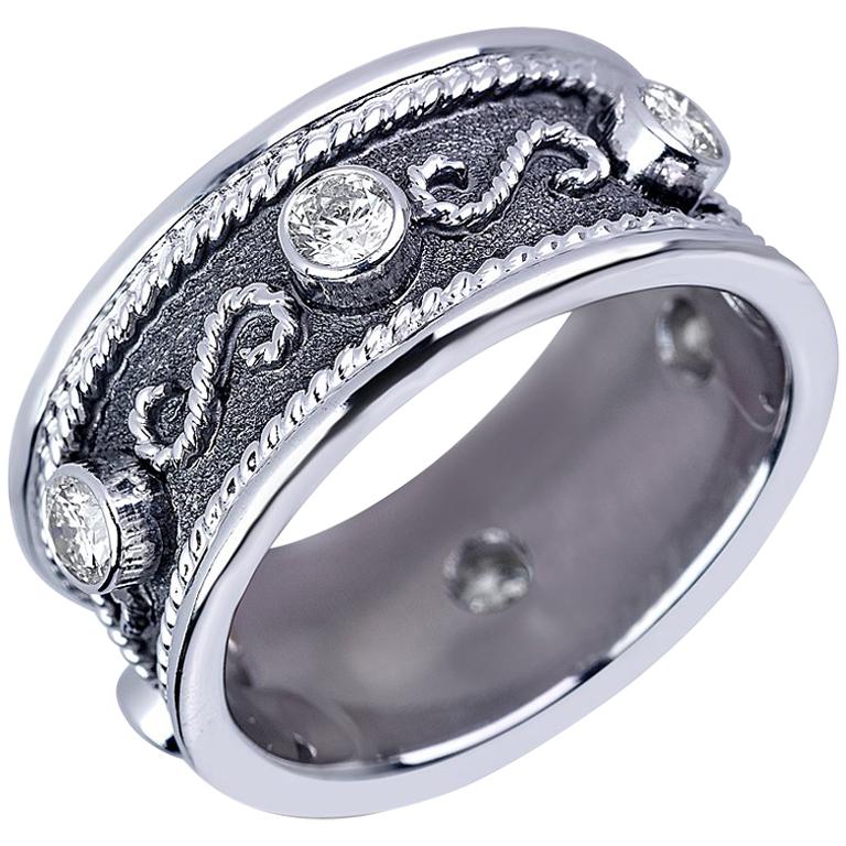 Georgios Collections Bague à anneau en or blanc 18 carats bicolore avec diamants et rhodium