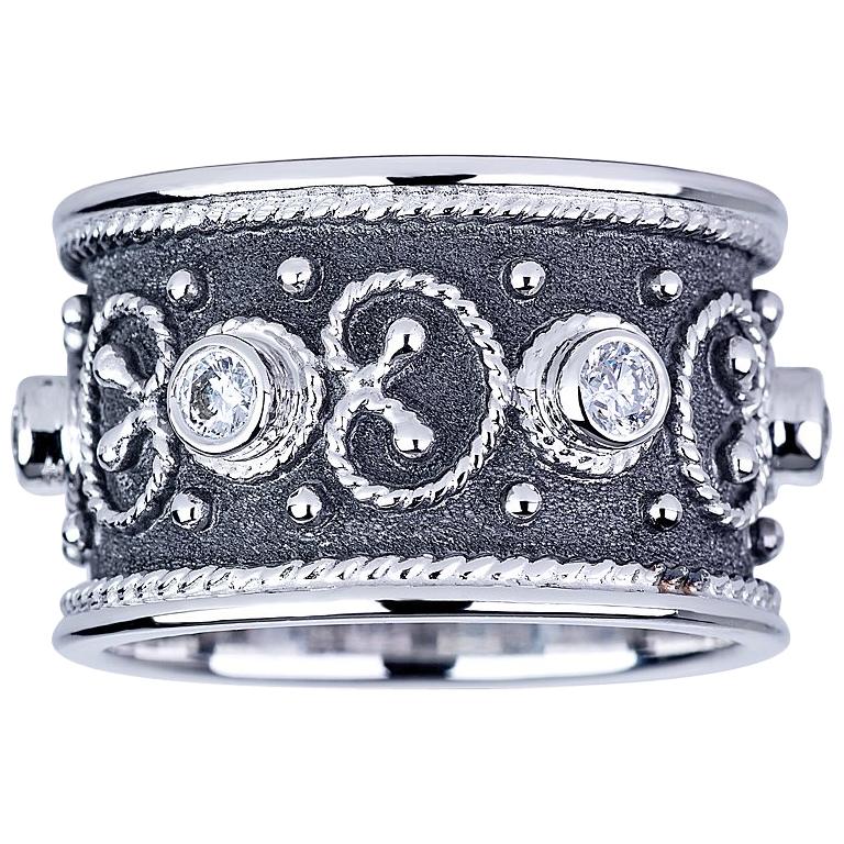 Georgios Collections Oro Blanco 18 Kilates Diamante  Anillo banda ancha rodio negro en venta