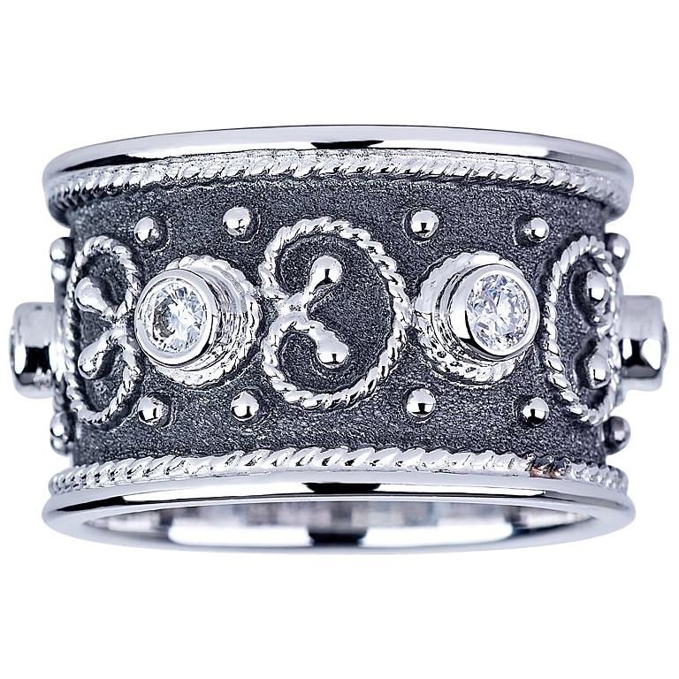 Georgios Collections 18 Karat White Gold Diamond  Black Rhodium Wide Band Ring