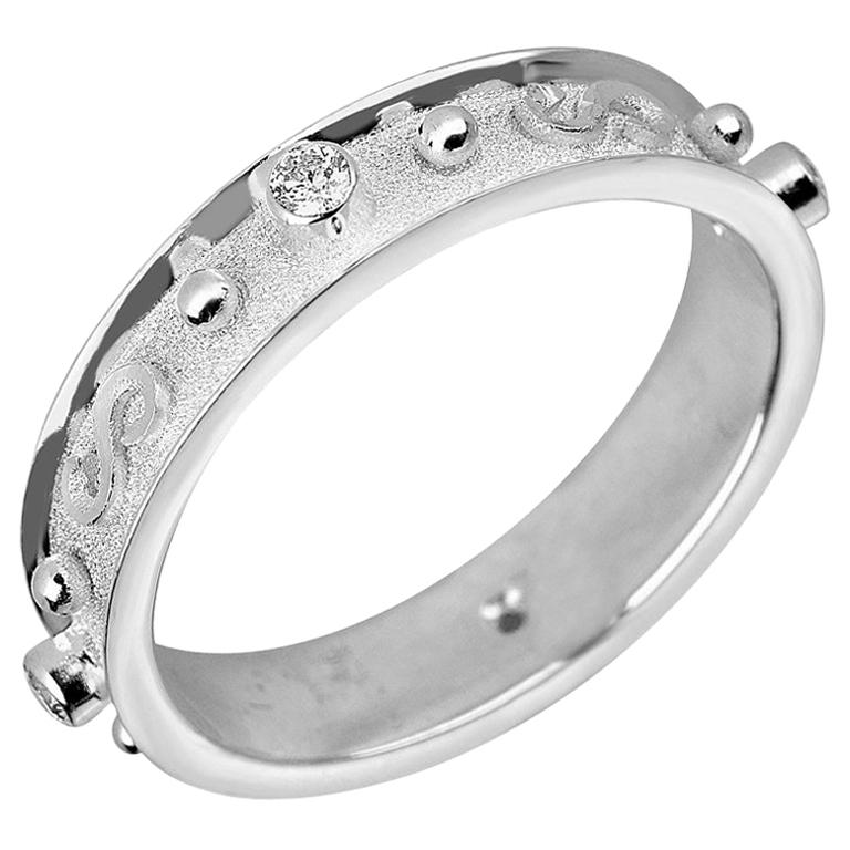 Georgios Collections 18 Karat White Gold Diamond Band Ring With Granulation Work For Sale