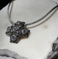 Georgios Collections 18 Karat White Gold Diamond Cross with Rope Necklace