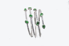 Georgios Collections 18 Karat White Gold Diamond Emerald Wrap Wide Cuff Bracelet