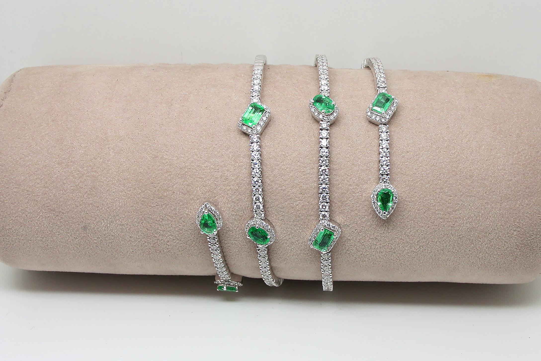 Emerald Cut Georgios Collections 18 Karat White Gold Diamond Emerald Wrap Wide Cuff Bracelet For Sale