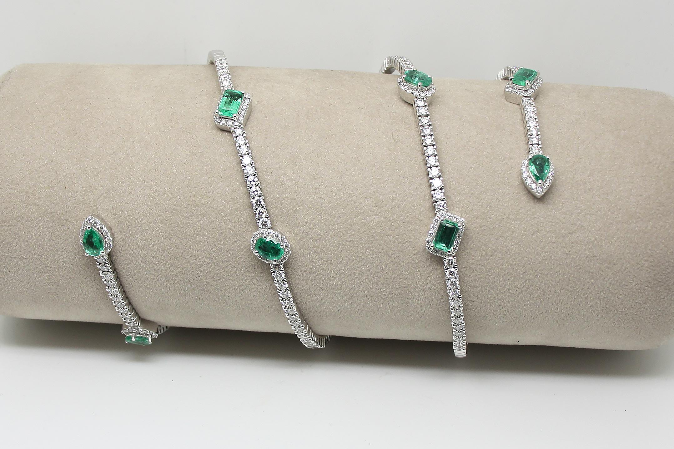Georgios Collections 18 Karat White Gold Diamond Emerald Wrap Wide Cuff Bracelet In New Condition For Sale In Astoria, NY