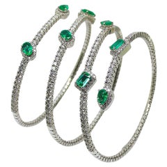 Georgios Collections 18 Karat White Gold Diamond Emerald Wrap Wide Cuff Bracelet