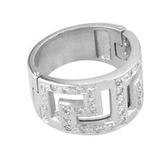 Georgios Collections 18 Karat White Gold Diamond Greek Key Wide Band Ring