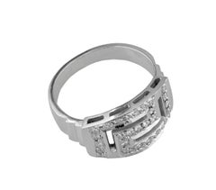 Georgios Collections 18 Karat White Gold Diamond Greek Key Wide Band Ring