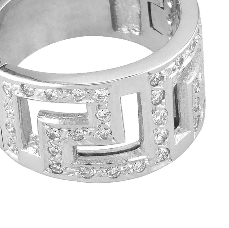 Women's or Men's Georgios Collections 18 Karat White Gold Diamond Greek Key Wide Band Ring For Sale
