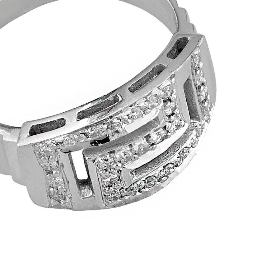 Georgios Collections Bague à large anneau en or blanc 18 carats avec diamants et clé grecque en vente 1