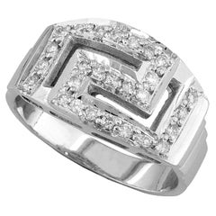 Georgios Collections 18 Karat White Gold Diamond Greek Key Wide Band Ring