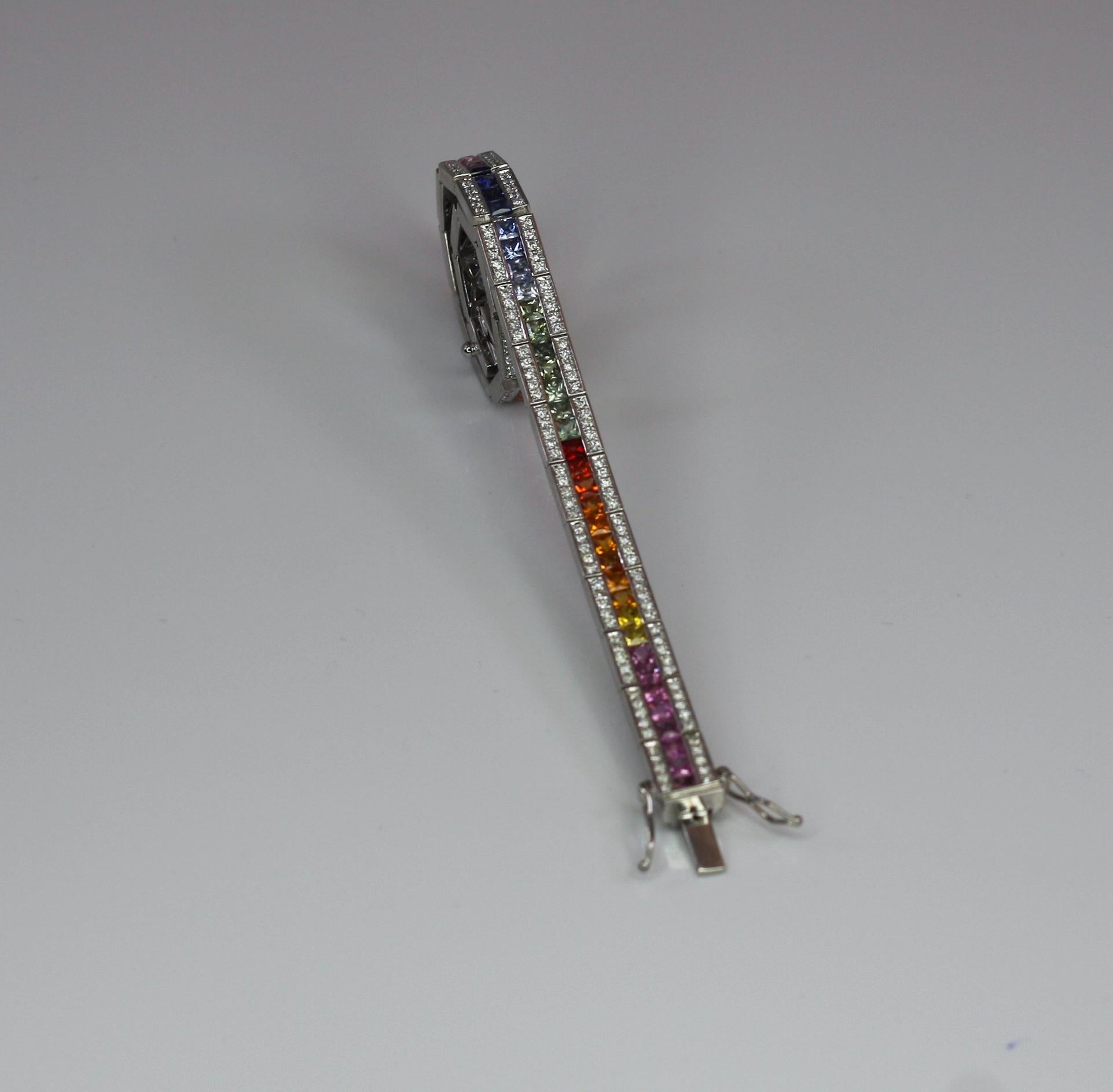 Georgios Collections 18 Karat White Gold Diamond Multi-Color Sapphire Bracelet In New Condition For Sale In Astoria, NY