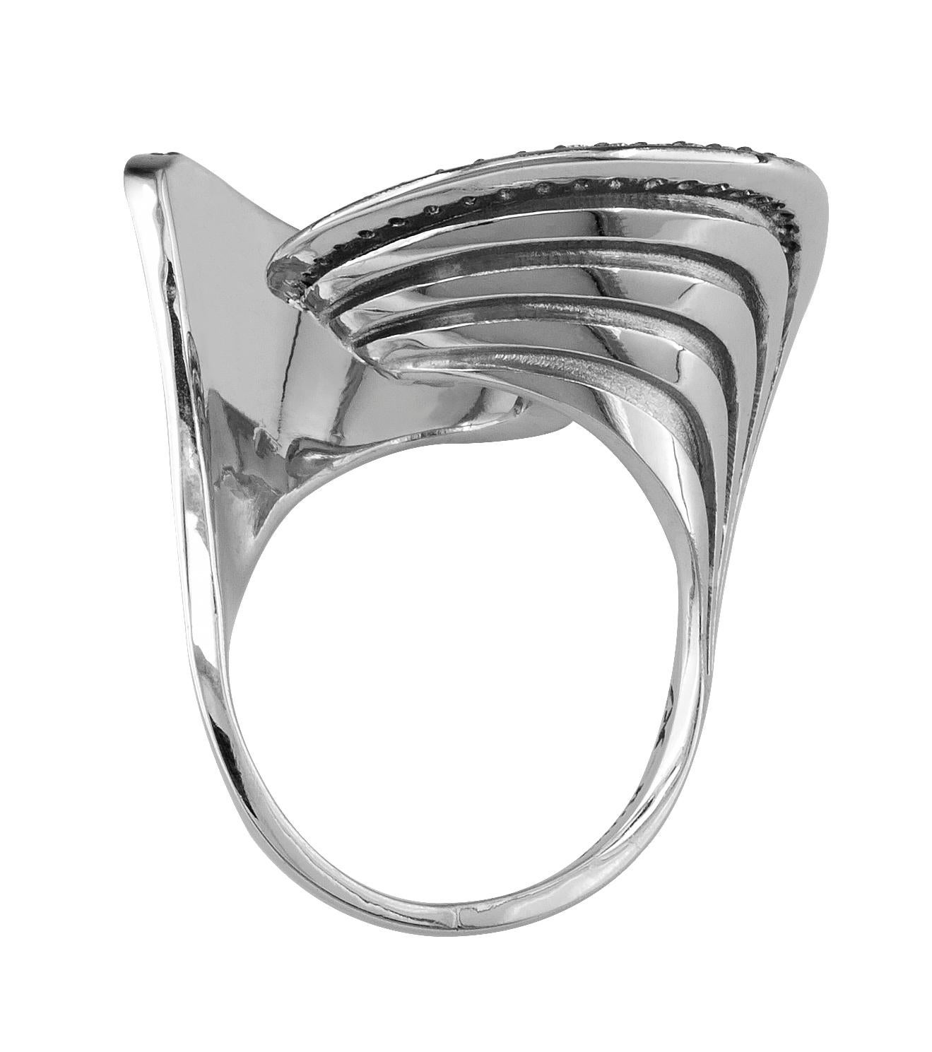 Classical Greek Georgios Collections 18 Karat White Gold Diamond Rhodium Geometric Band Ring For Sale