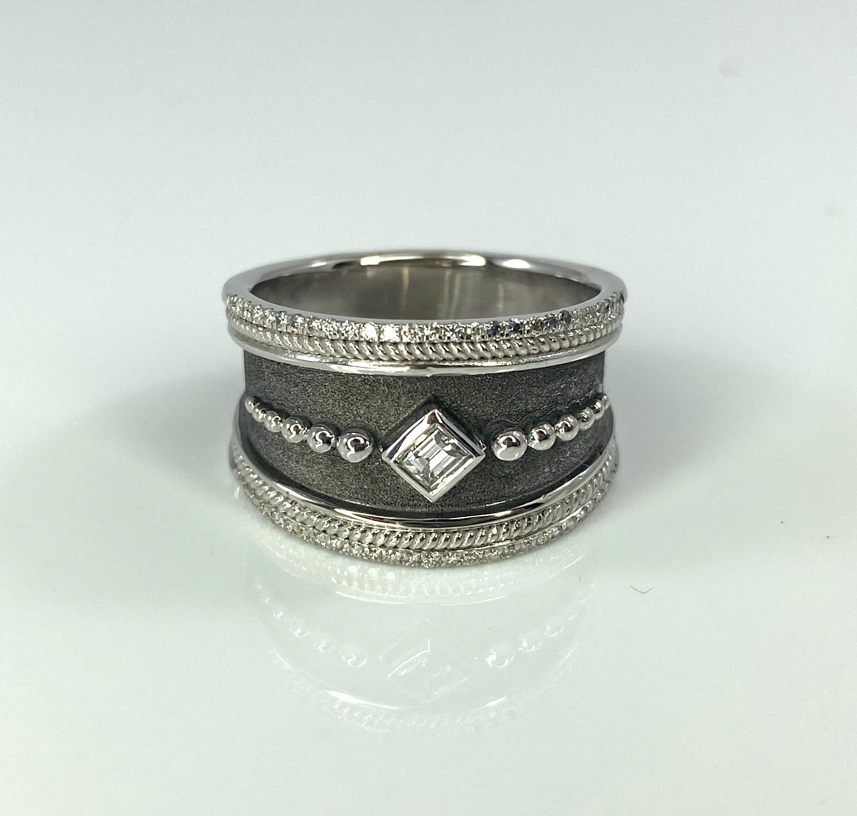 Georgios Collections 18 Karat White Gold Diamond Ring with Black Rhodium For Sale 4