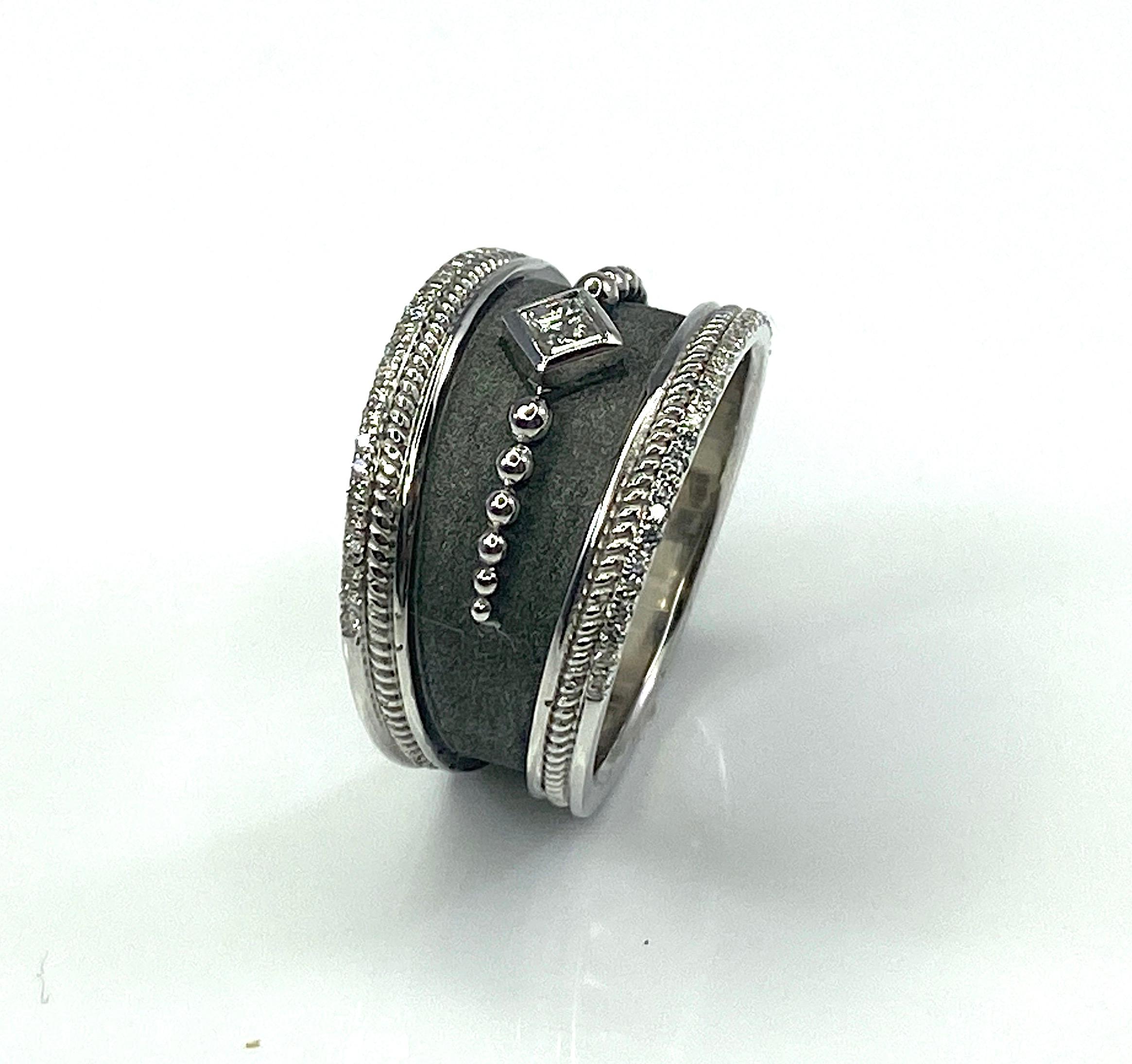 Georgios Collections 18 Karat White Gold Diamond Ring with Black Rhodium For Sale 8
