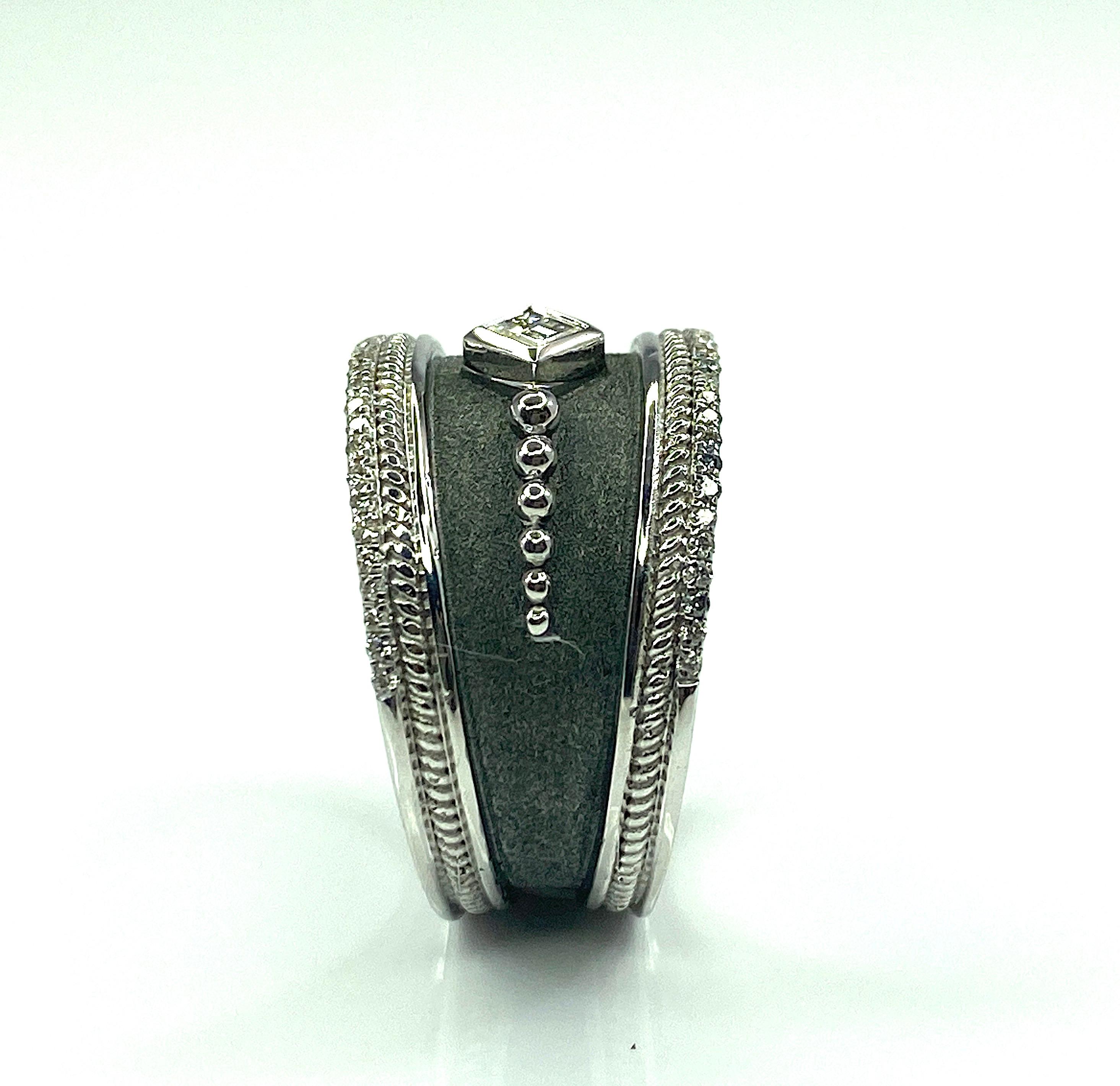 Byzantine Georgios Collections 18 Karat White Gold Diamond Ring with Black Rhodium For Sale