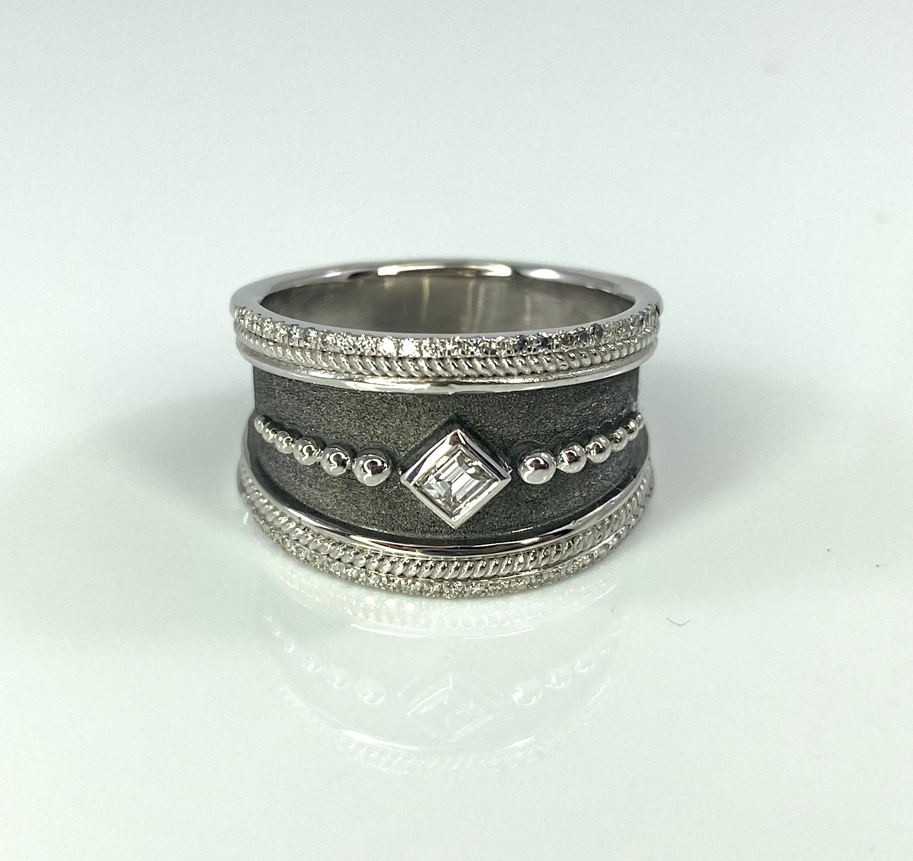 Baguette Cut Georgios Collections 18 Karat White Gold Diamond Ring with Black Rhodium For Sale