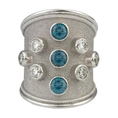 Georgios Collections 18 Karat White Gold  Blue White Diamonds Wide Band Ring