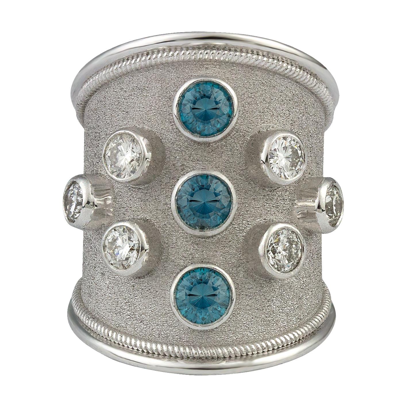 Collections Georgios or blanc 18 carats  Anneau large en diamants bleus et blancs Pour femmes en vente