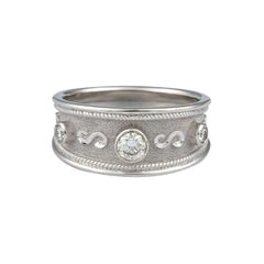 Georgios Collections 18 Karat White Gold Diamond Band Ring with Granulation