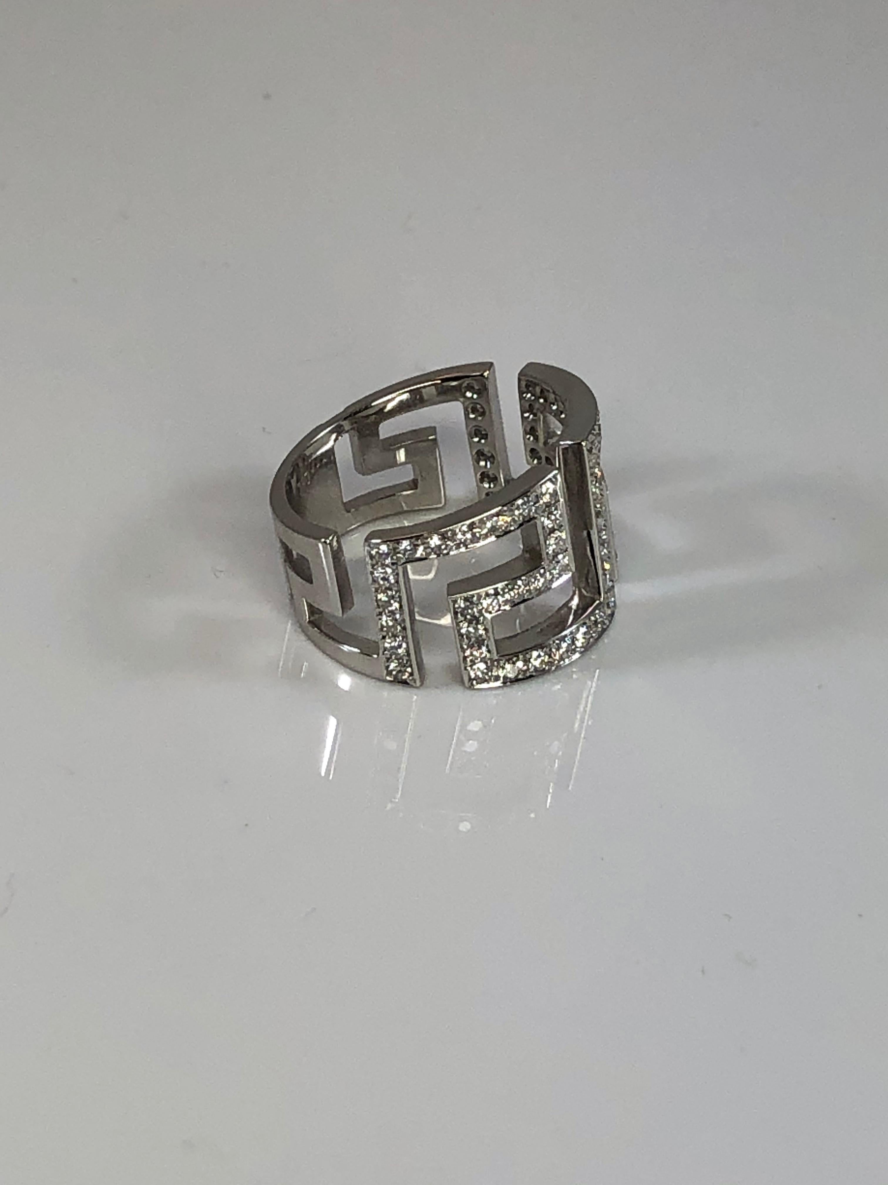 Georgios Collections 18 Karat White Gold Greek Key Designer Ring with Diamonds For Sale 5