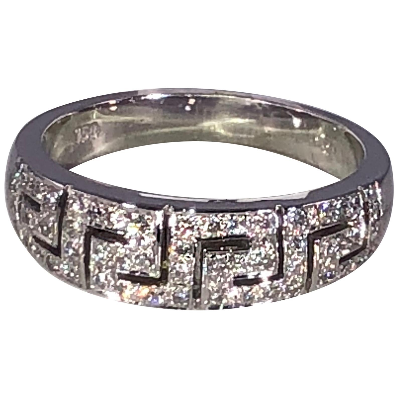 Georgios Collections 18 Karat White Gold Diamond the Greek Key Design Band Ring For Sale