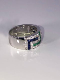 Georgios Collections 18 Karat White Gold Diamond Sapphire Ruby Emerald Key Ring