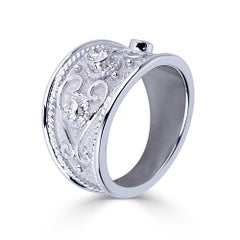 Georgios Collections 18 Karat White Gold Diamond Wide Band Ring with Granulation