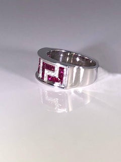 Georgios Collections 18 Karat White Gold Diamonds and Rubies Greek Design Ring