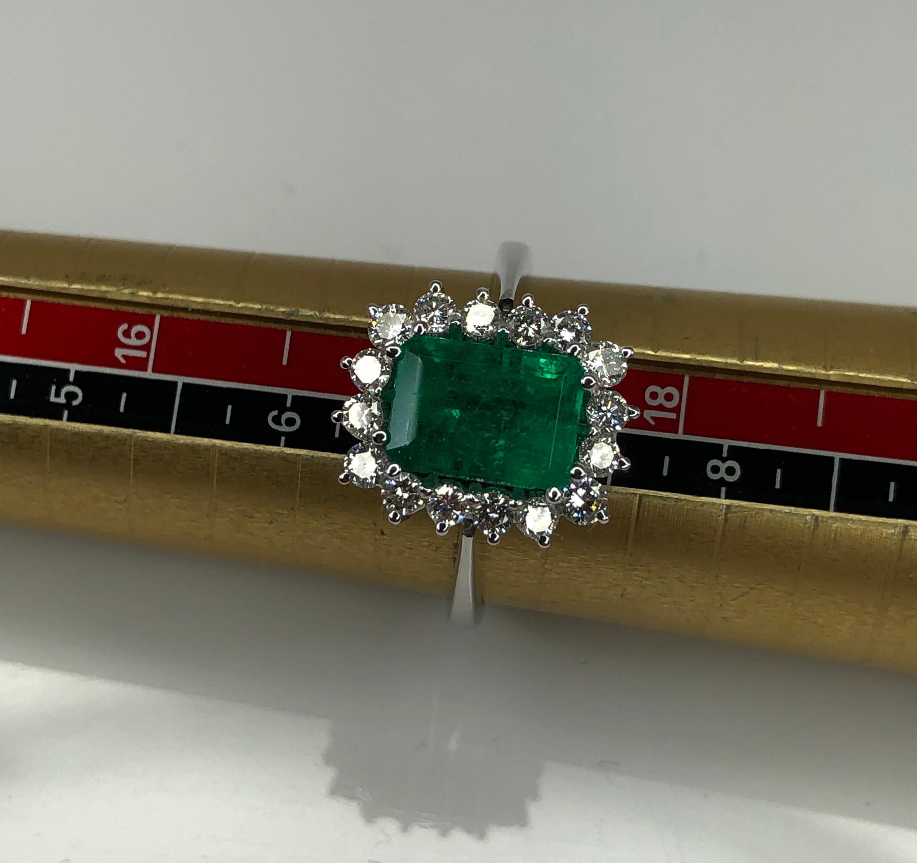 Georgios Collections 18 Karat White Gold Emerald Cut Emerald and Diamond Ring For Sale 1